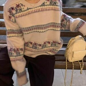 Floral Patterned Crew Neck Sweater